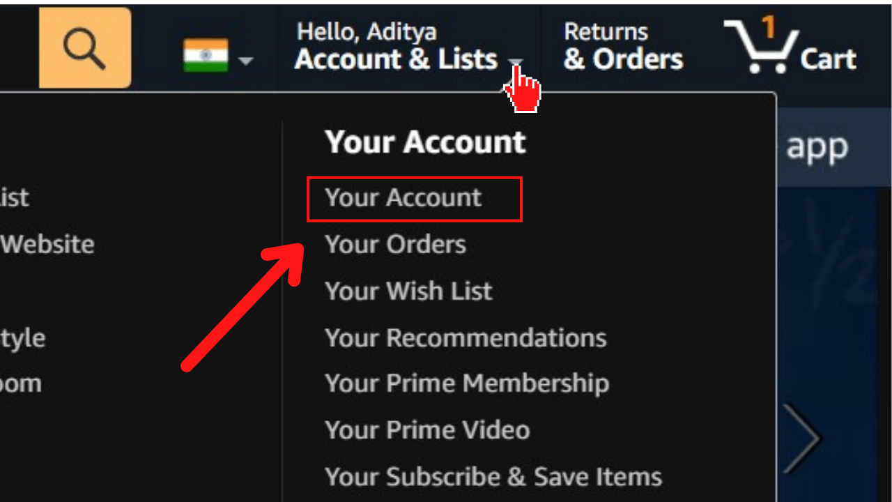 Amazon your account option