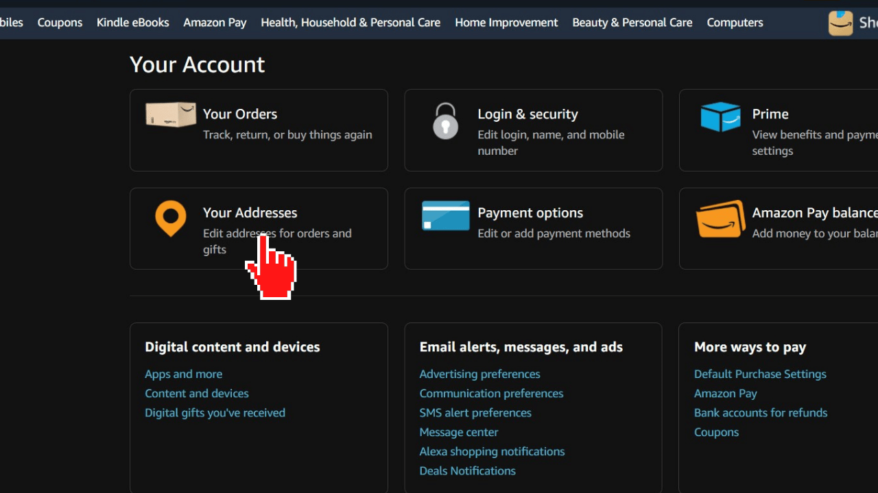 Amazon Your Addresses Option