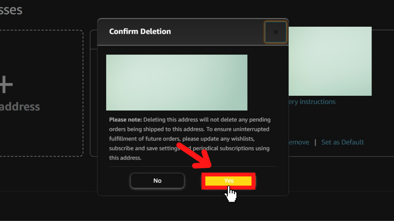 Amazon Confirm Delete Dialog Box