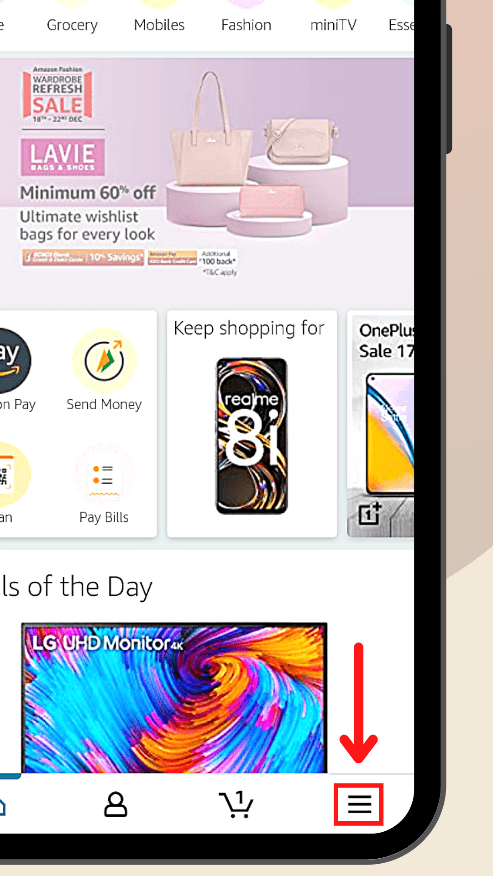 Amazon three dot lines on bottom screen