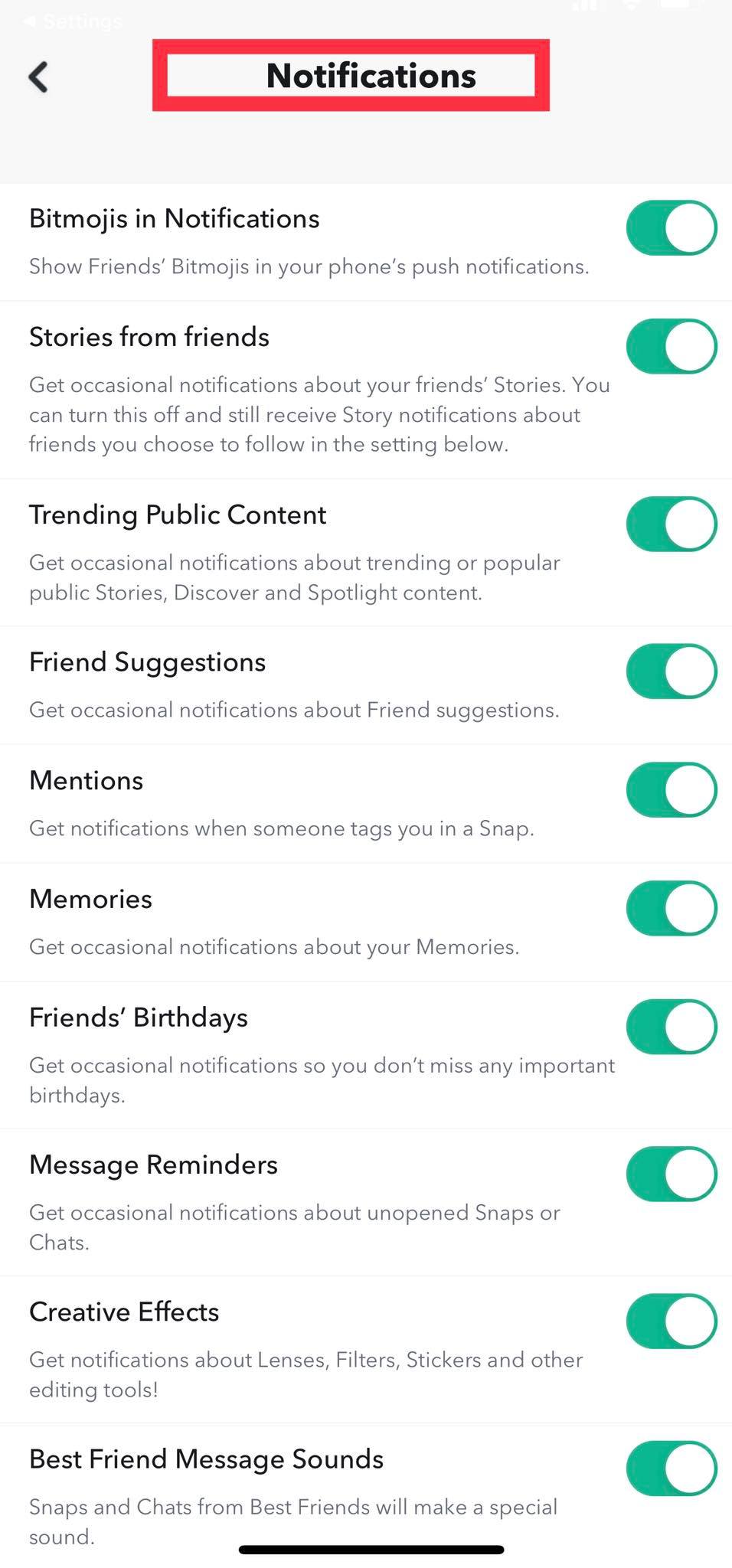 List of iphone notifications