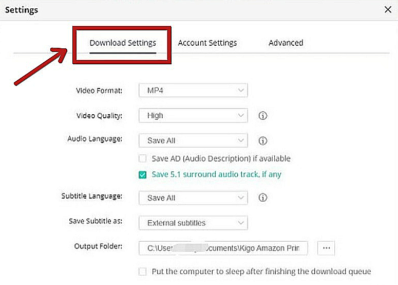 Amazon Video Download Settings