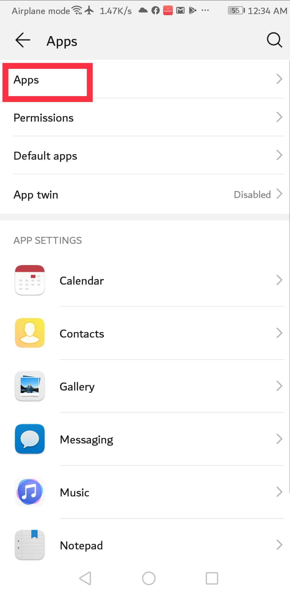 Apps option