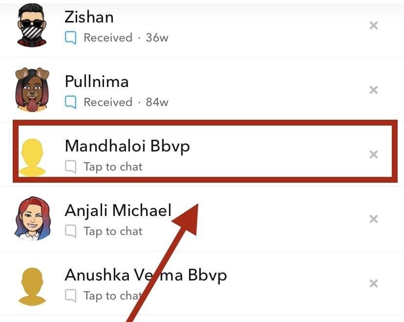 List of friends in Snapchat