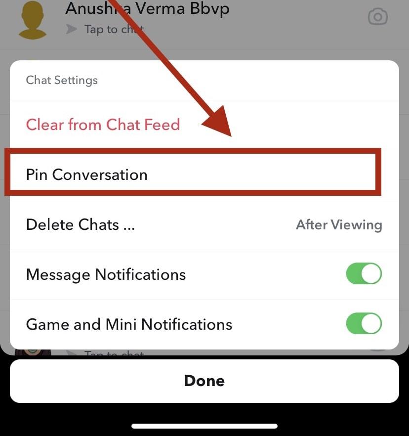 Pin Conversation Option On Snapchat