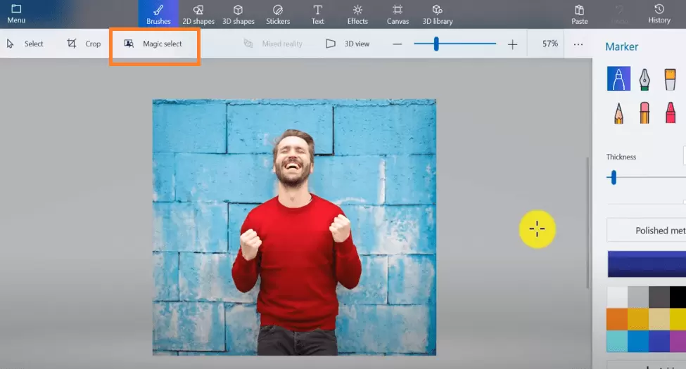 Magic select option to make background transparent in paint