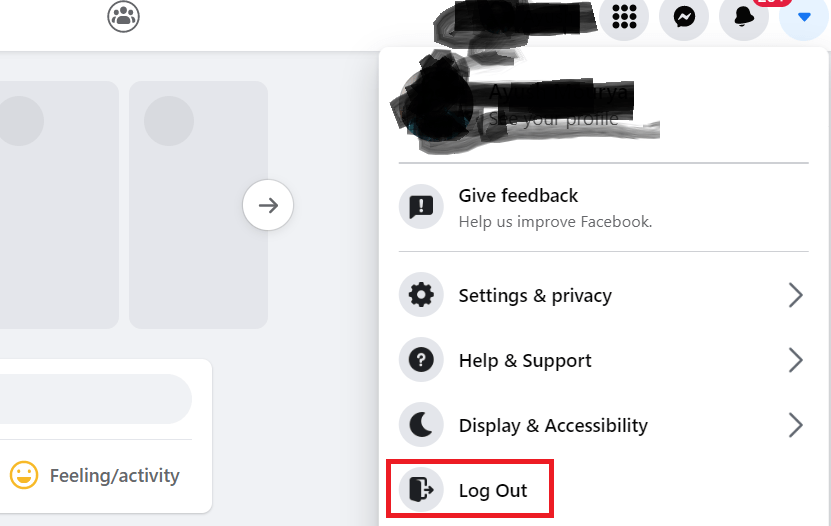 Facebook web browser logout link