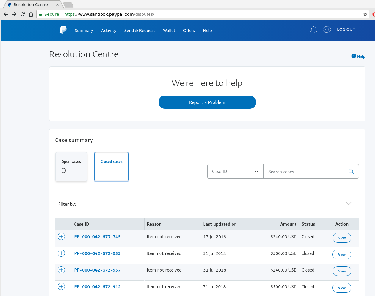 Create Case in Paypal