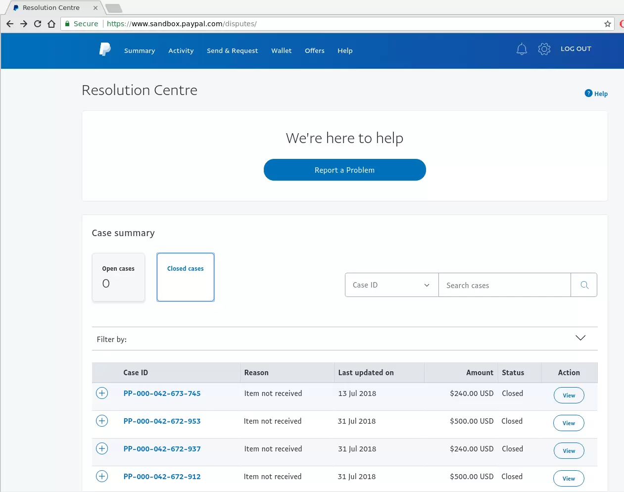 Create Case in Paypal