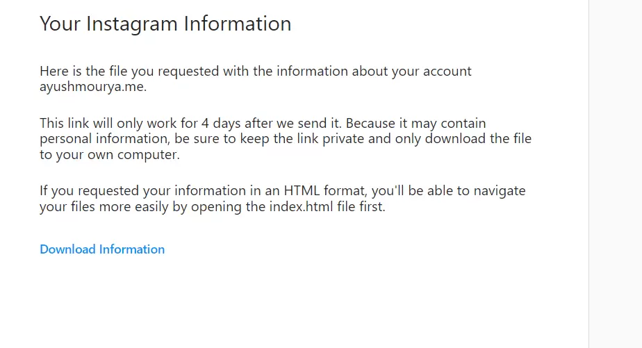Your instagram information page