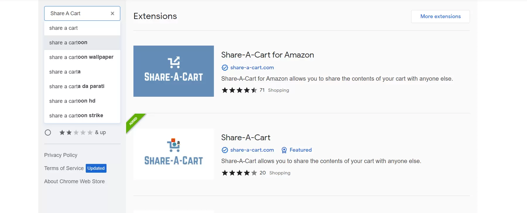 Share A cart extension on google chrome browser