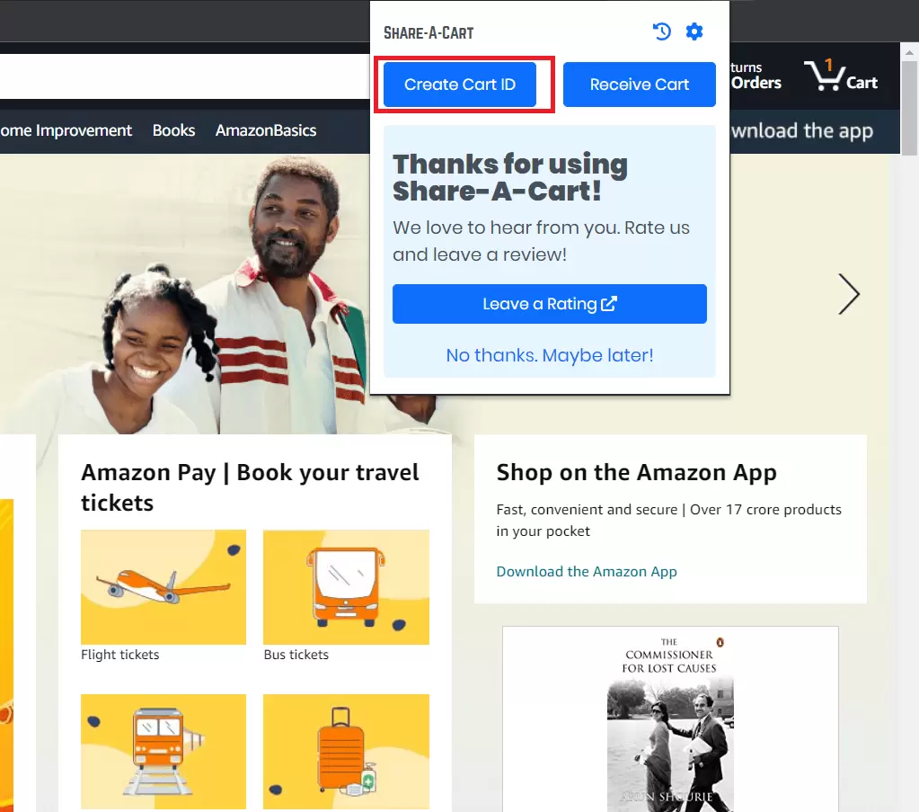 Share A cart "Create Cart ID" button