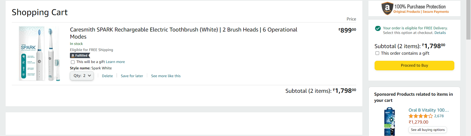 Amazon shopping cart page