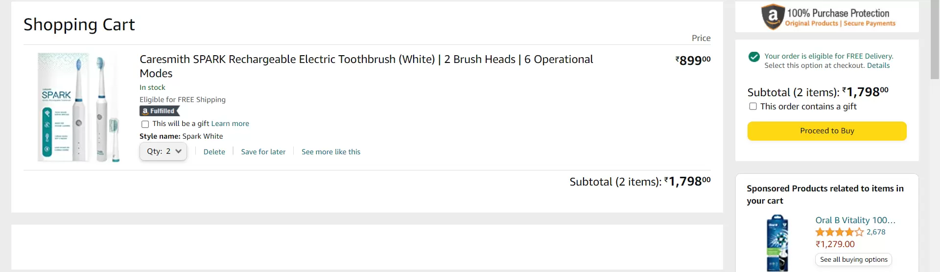 Amazon shopping cart page