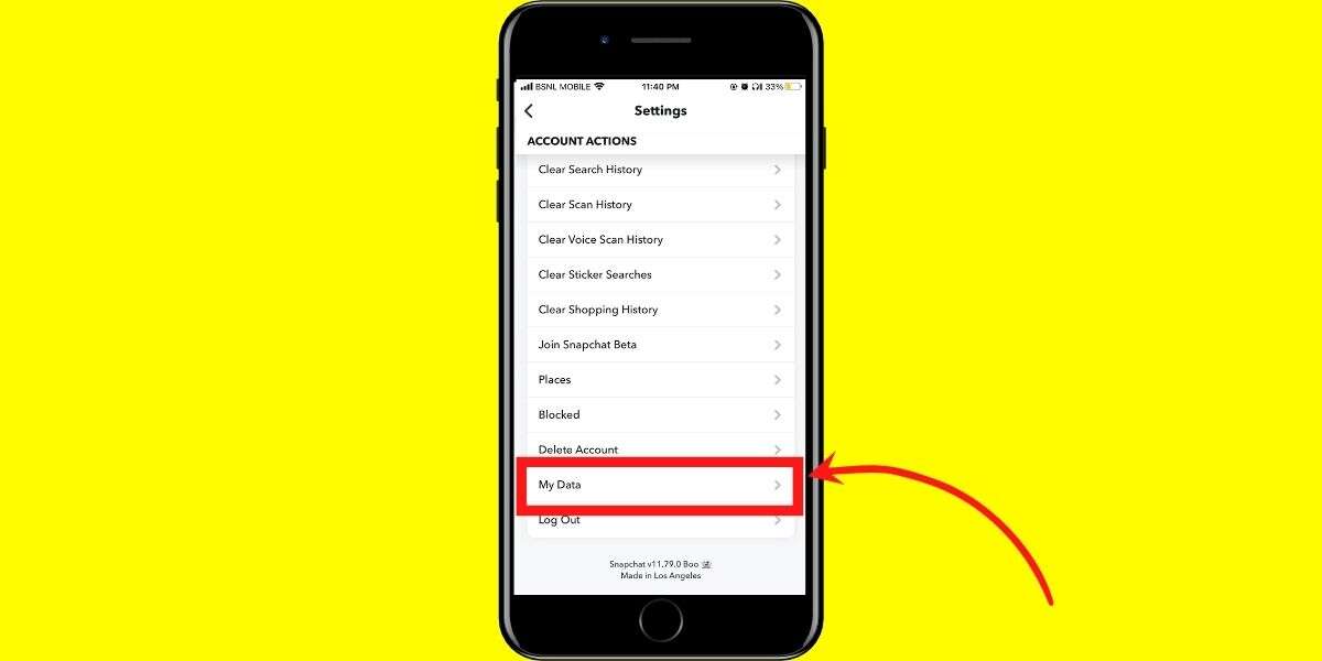 In settings, scroll down to last to My Data.