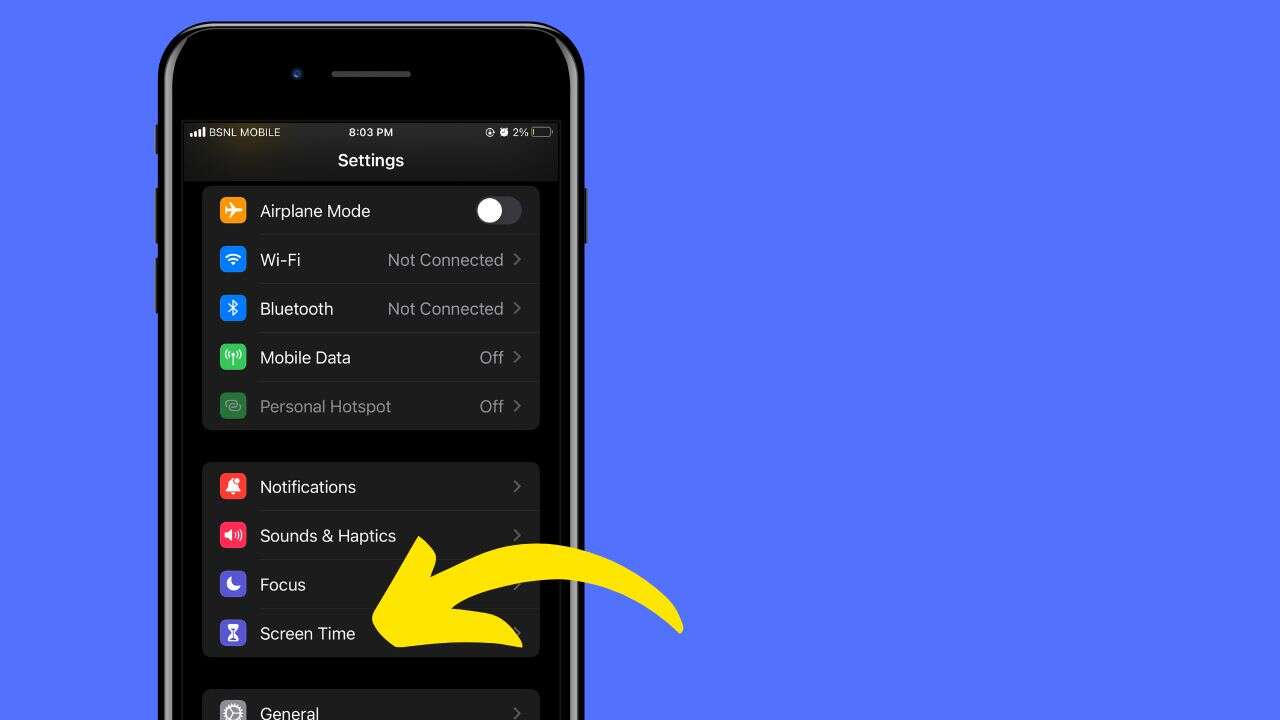 scroll down and Tap on Screen Time