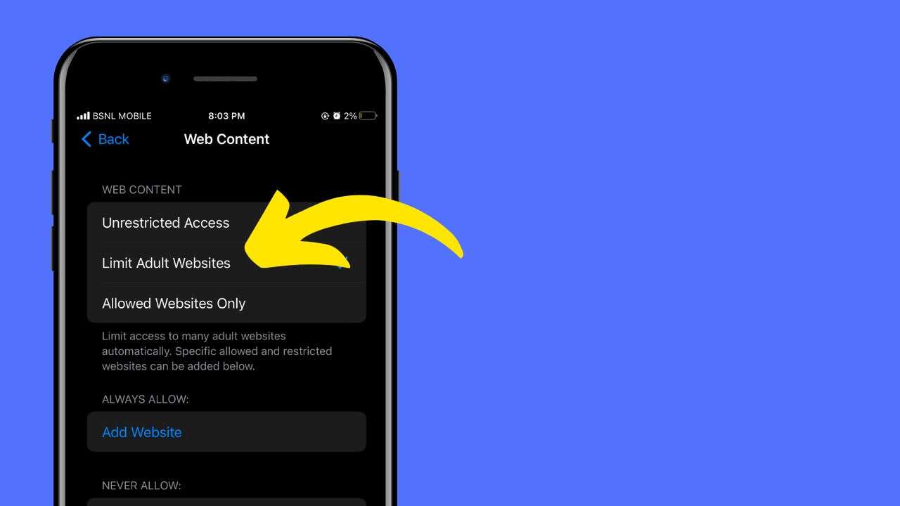 tap on Limit Adult Website