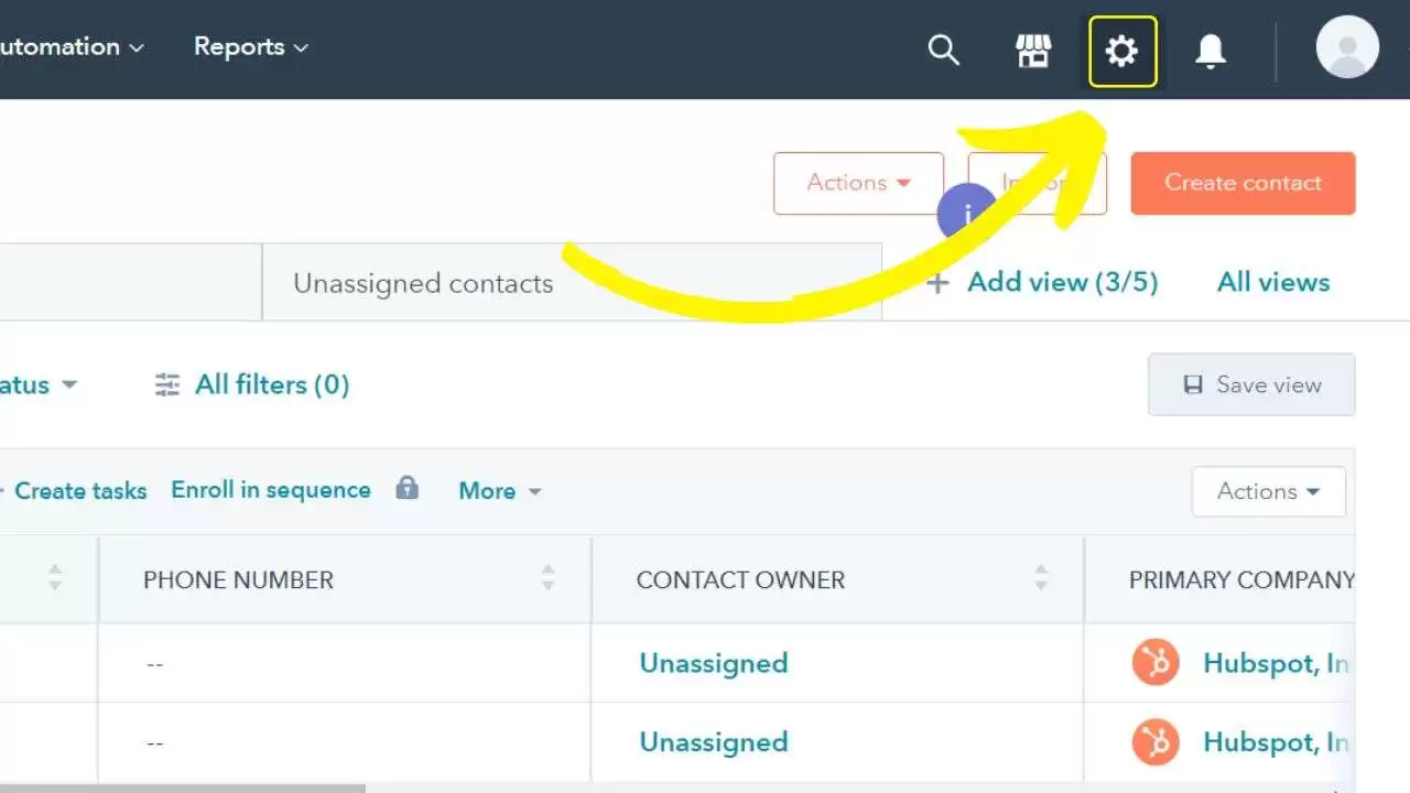 Step 1: Log in to your HubSpot account and Tap on the Settings icon