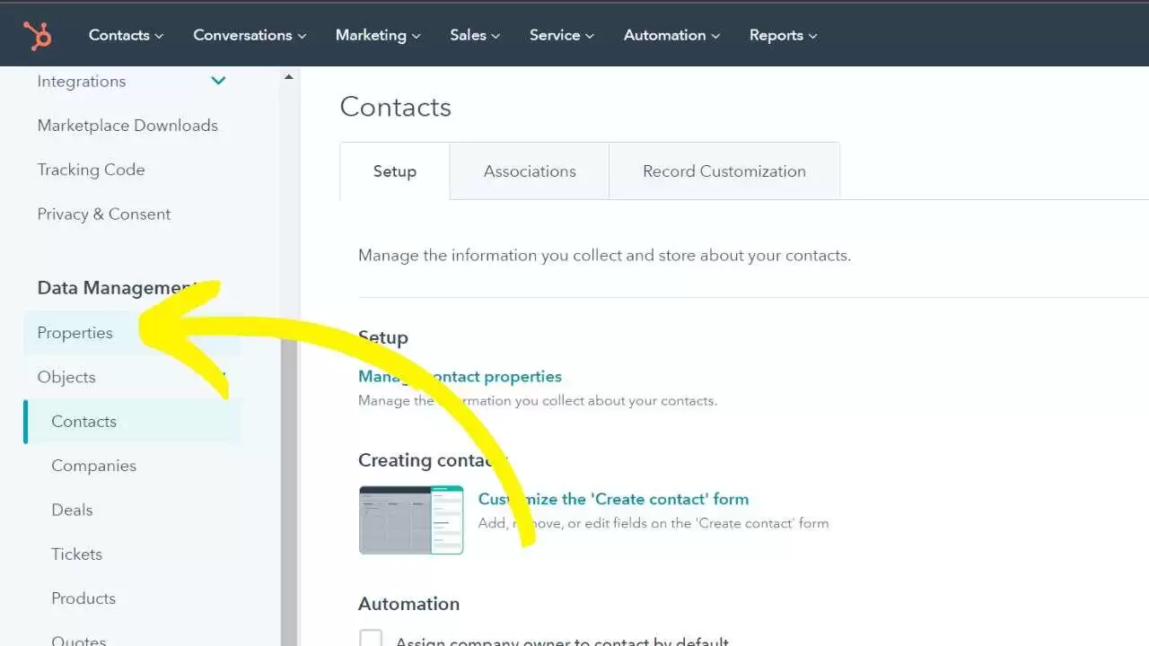 Step-2: Tap on Properties under Data Management