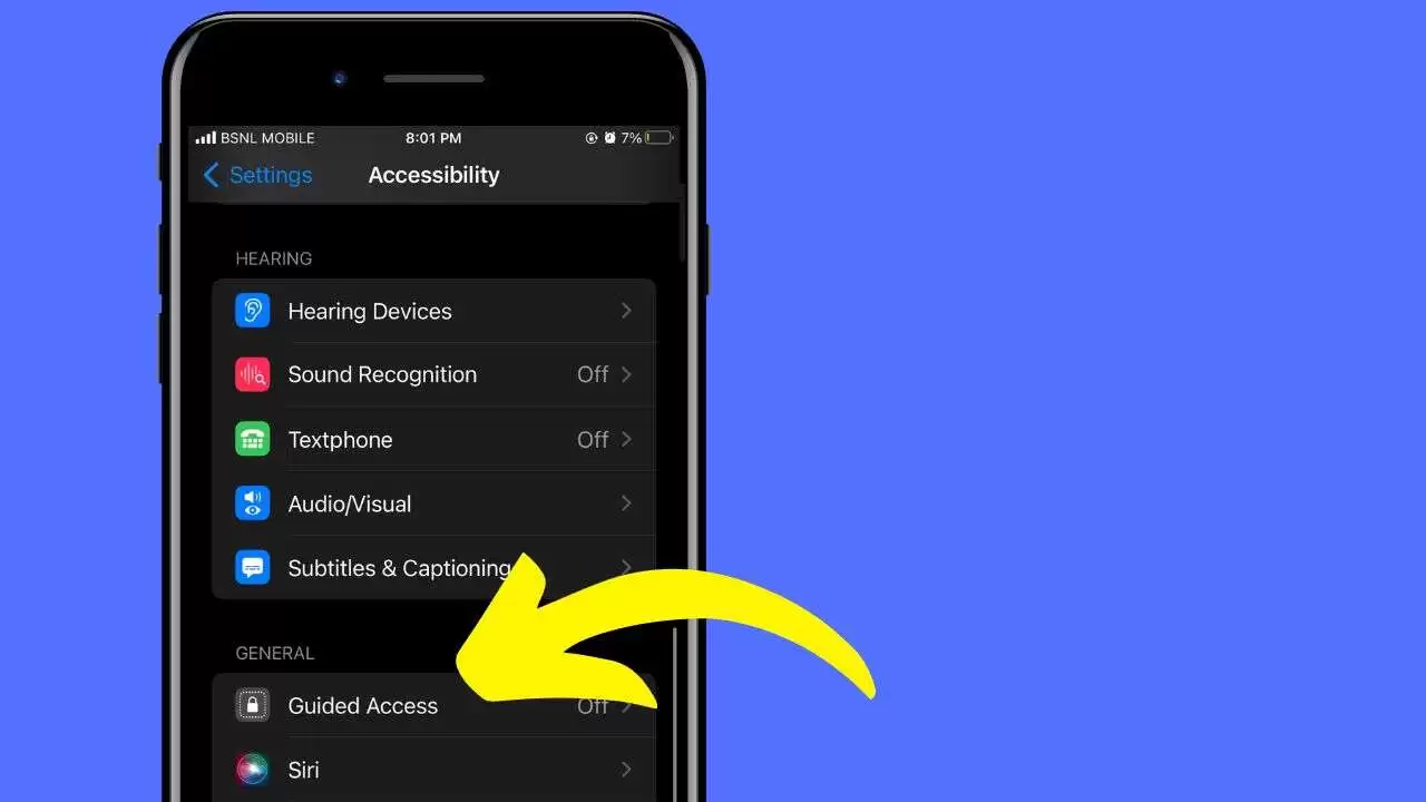 scroll down and tap on the Guided Access option