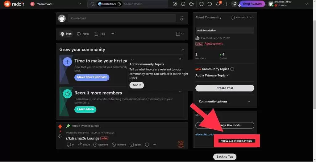 VIEW ALL MODERATORS option