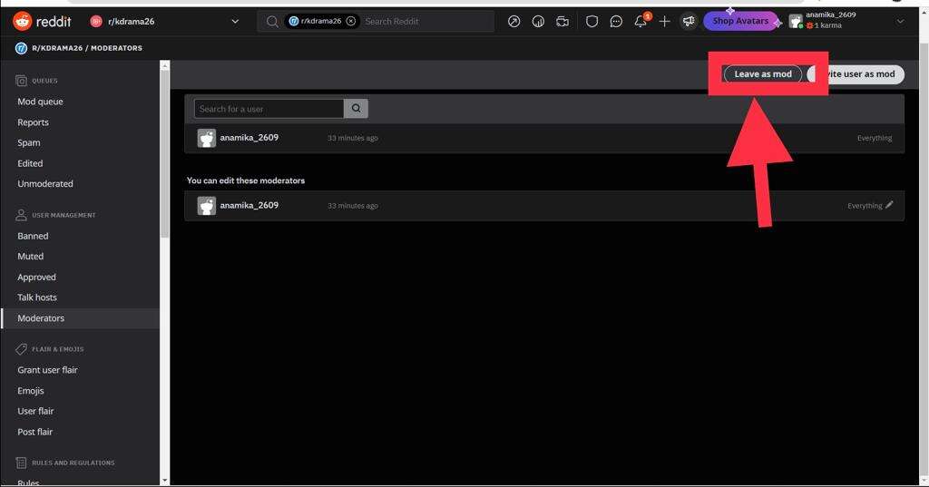 Reddit Leave as mod button