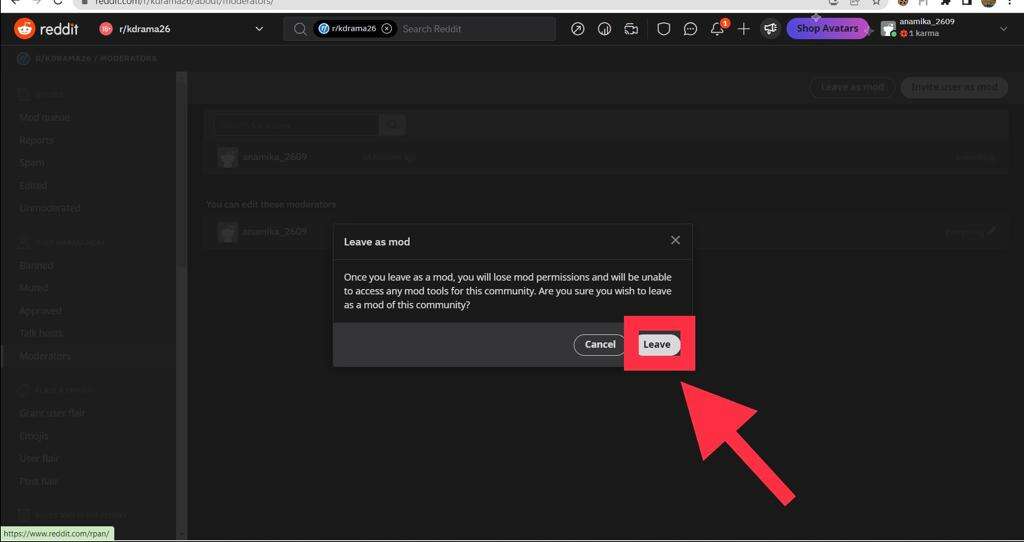 leave your subreddit as a mod