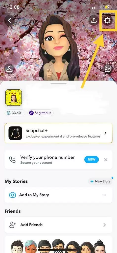Snapchat gear or settings icon