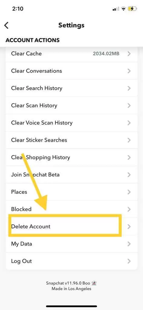 Snapchat Delete Account On iPhone