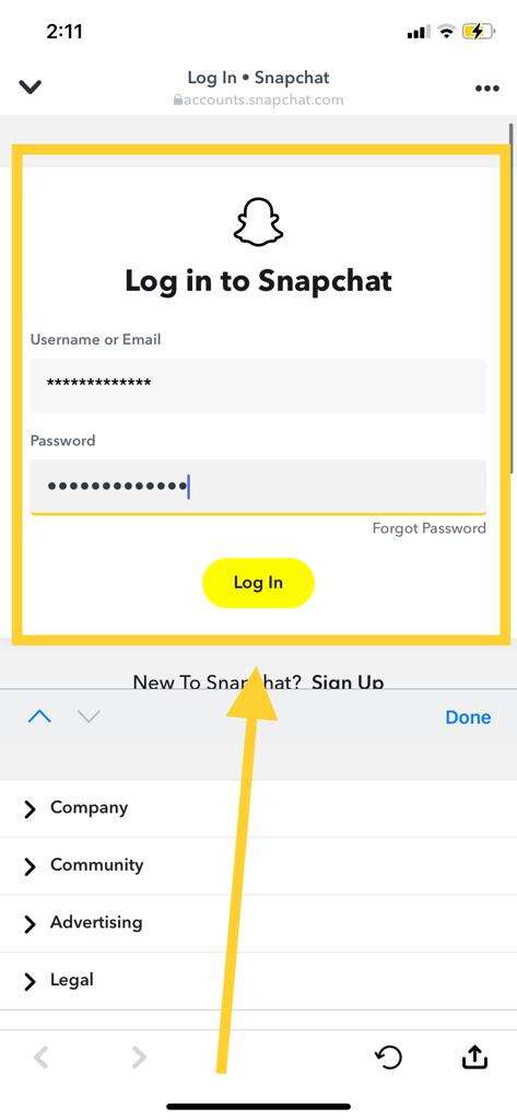 Snapchat Login Page