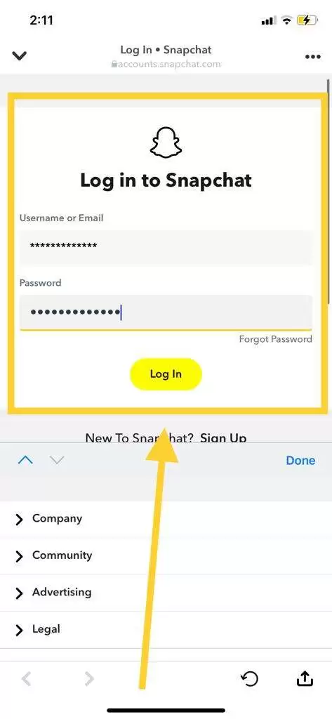 Snapchat Login Page