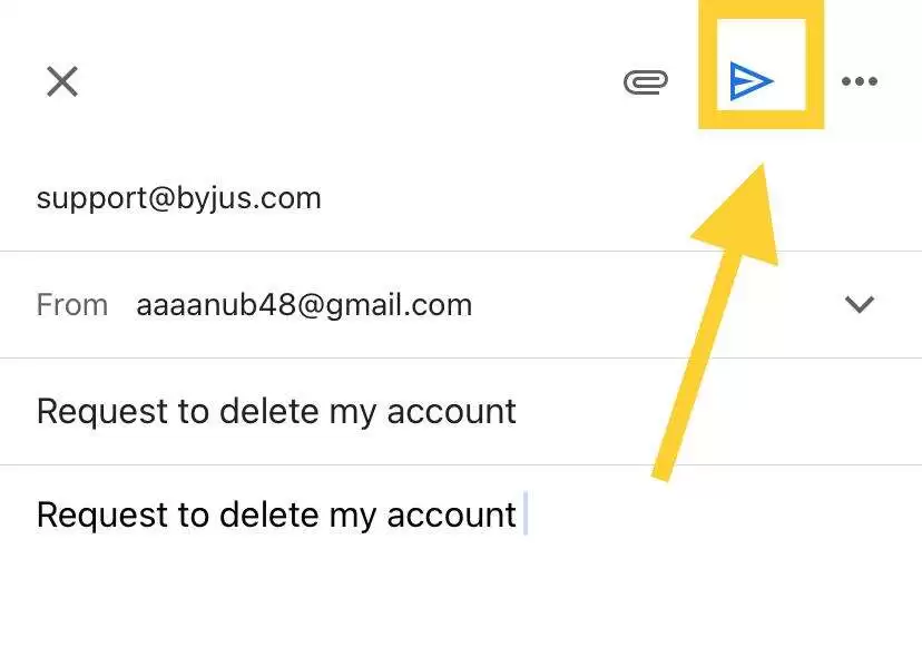 Email Send button - How To Delete Byju's Account