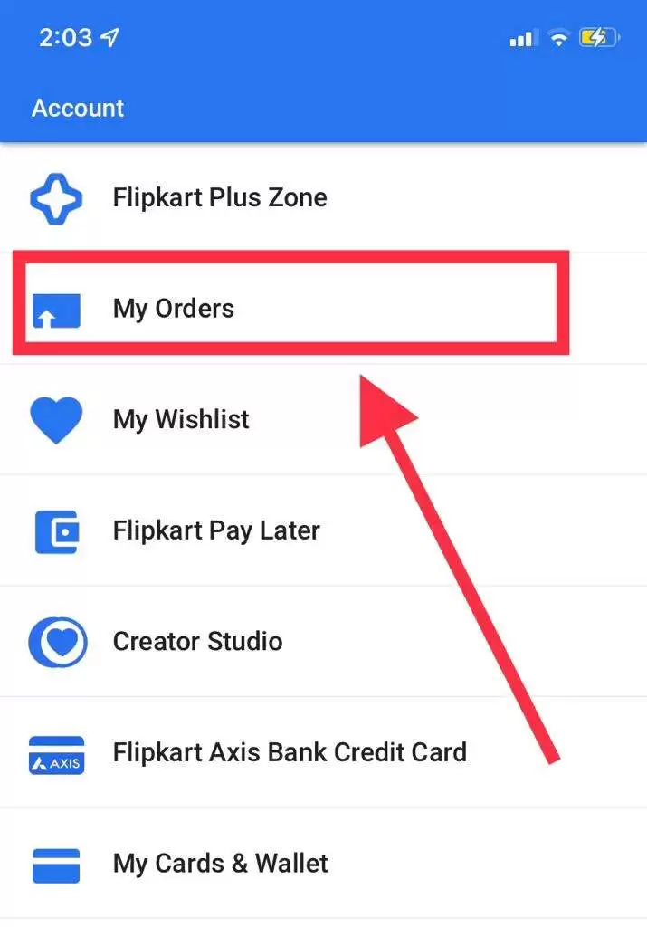 Flipkart My Orders Screen