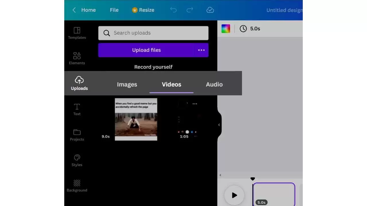 Canva added video on blank page