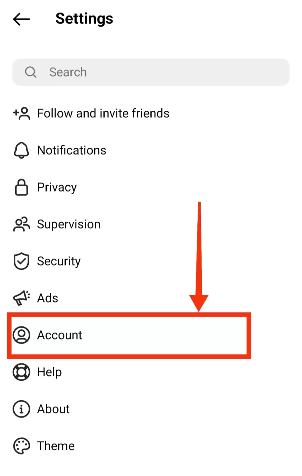 Under settings page select account option