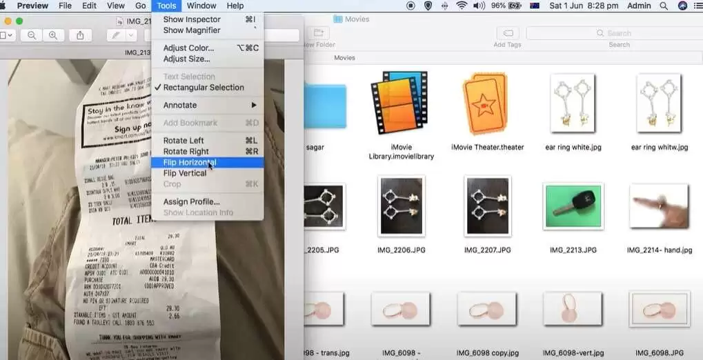 Flip horizontal option- How to mirror an image in preview in MAC and Windows