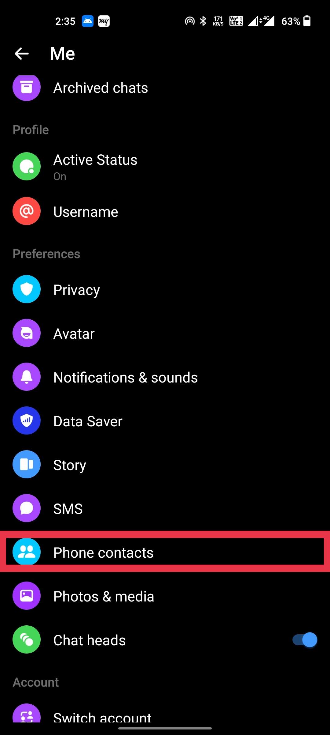 phone contact option