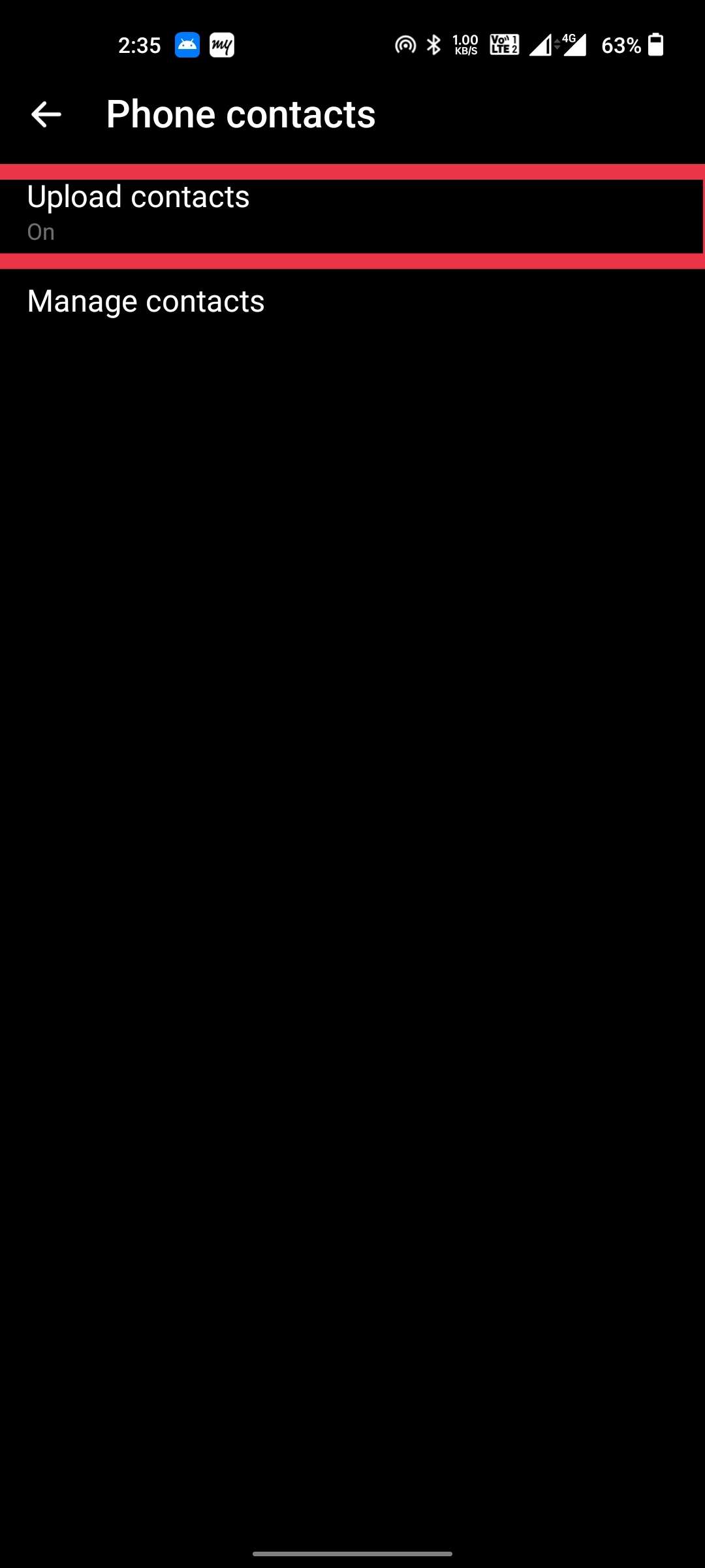 change upload contacts turn on into turn off
