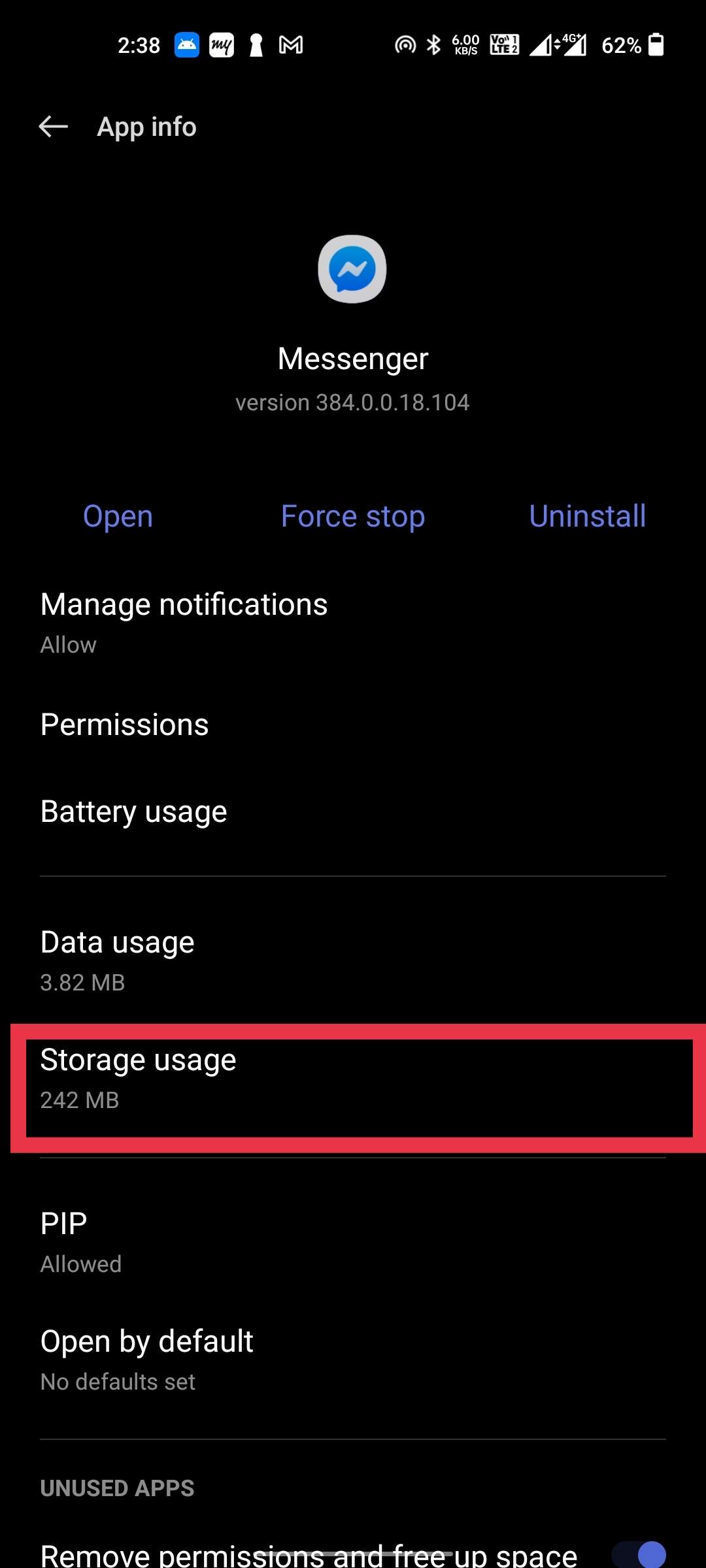 messenger storage usage option