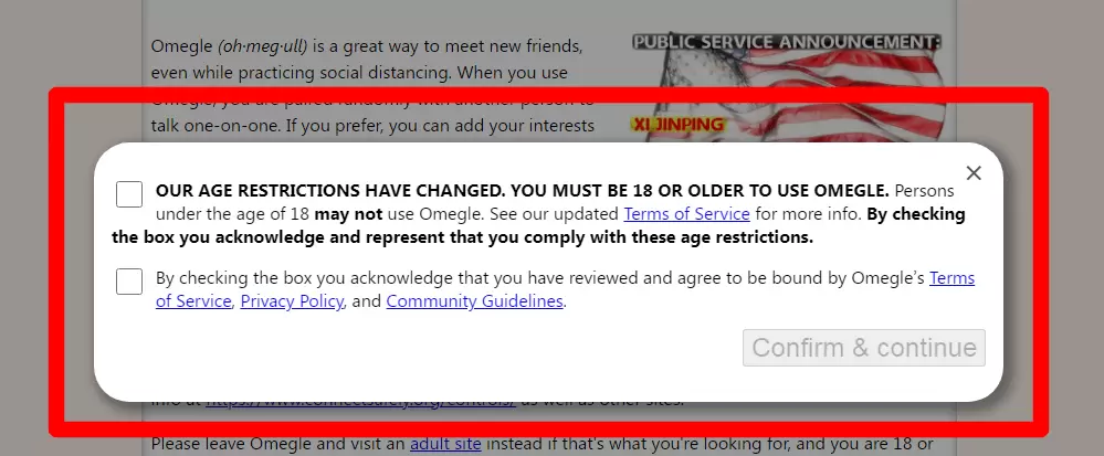 check and verifiy omegle site terms and conditions
