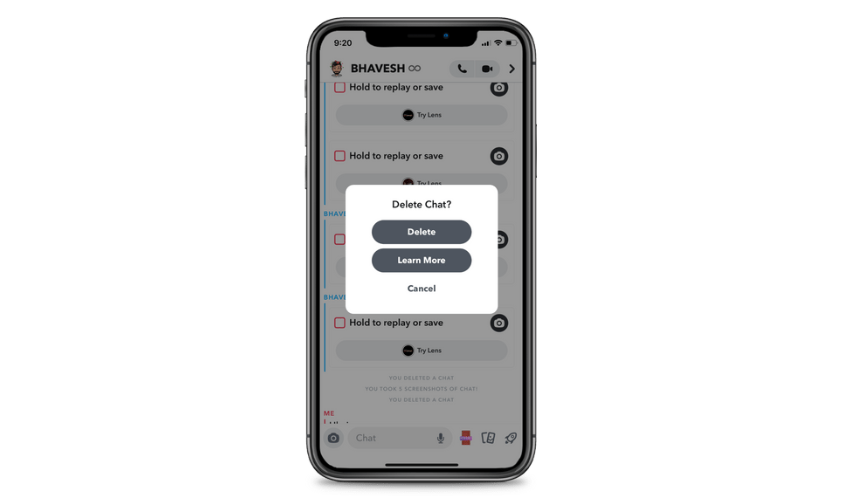 Long press the chat and tap on the delete - How to Delete Snapchat Message The Other Person Saved