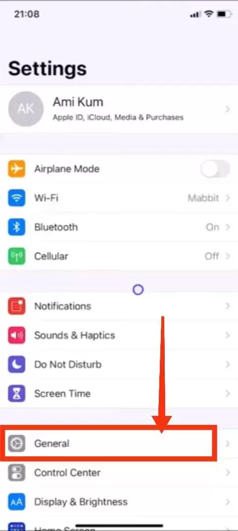Settings -> go to general option