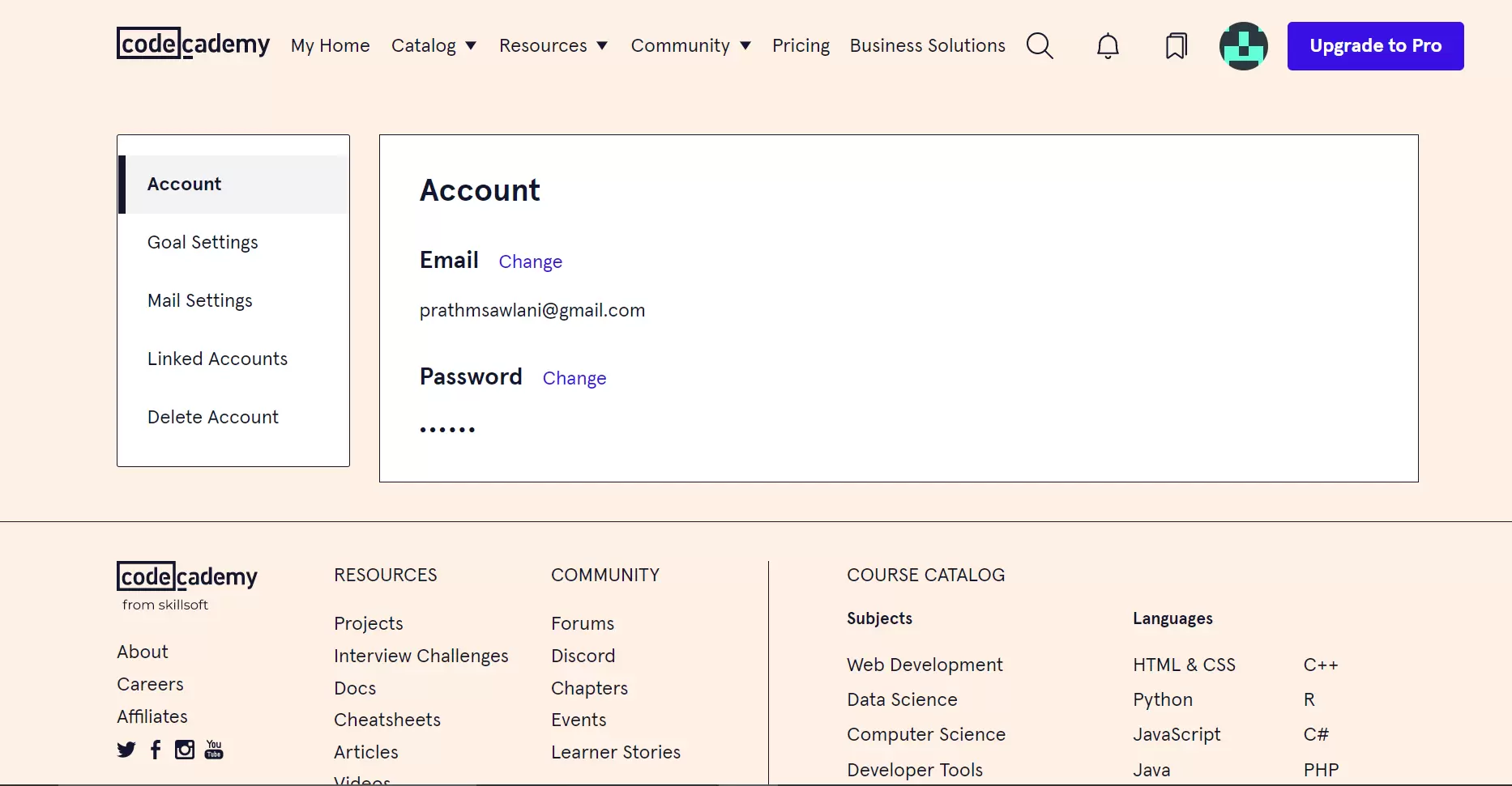 Codeacademy MyAccount Tab
