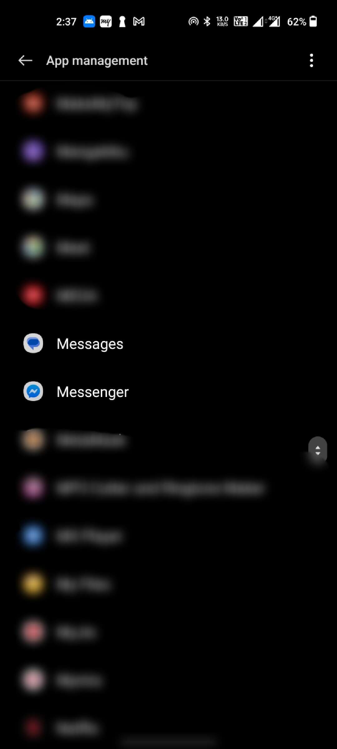 Facebook messenger icon on app management page