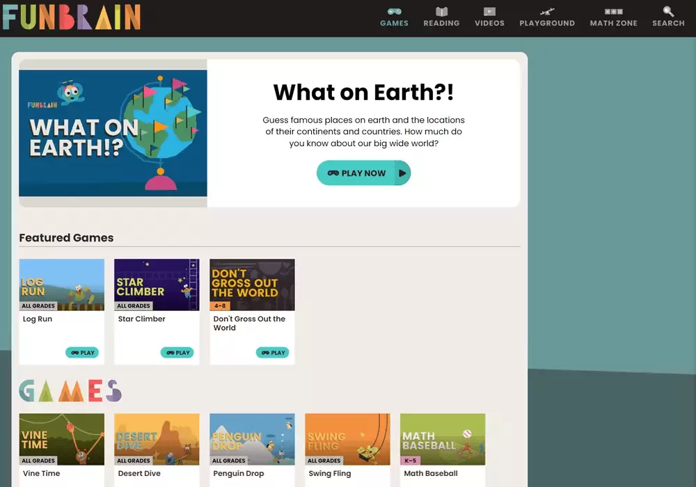 Funbrain educational gaming site