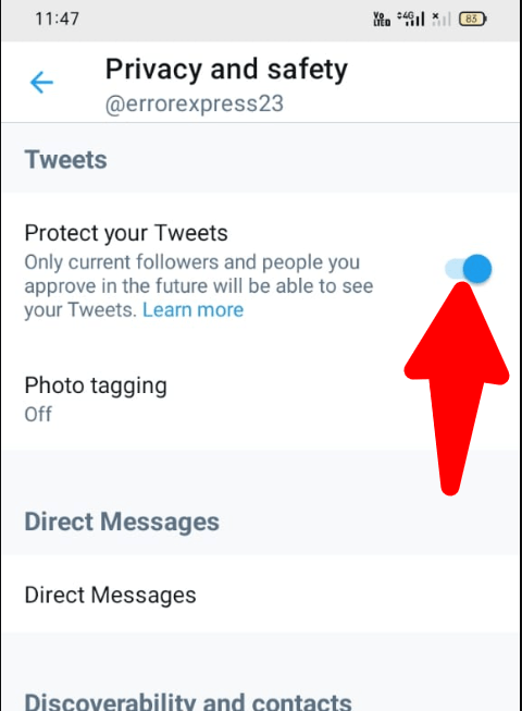 How To Make Likes Private On Twitter - Protect Your Tweets turn on this option
