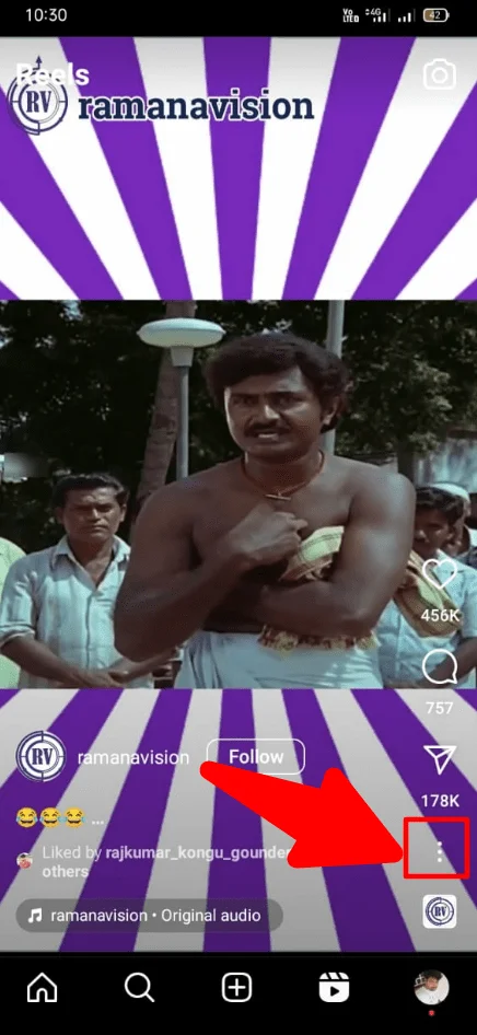 Three dot icon on instagram reels