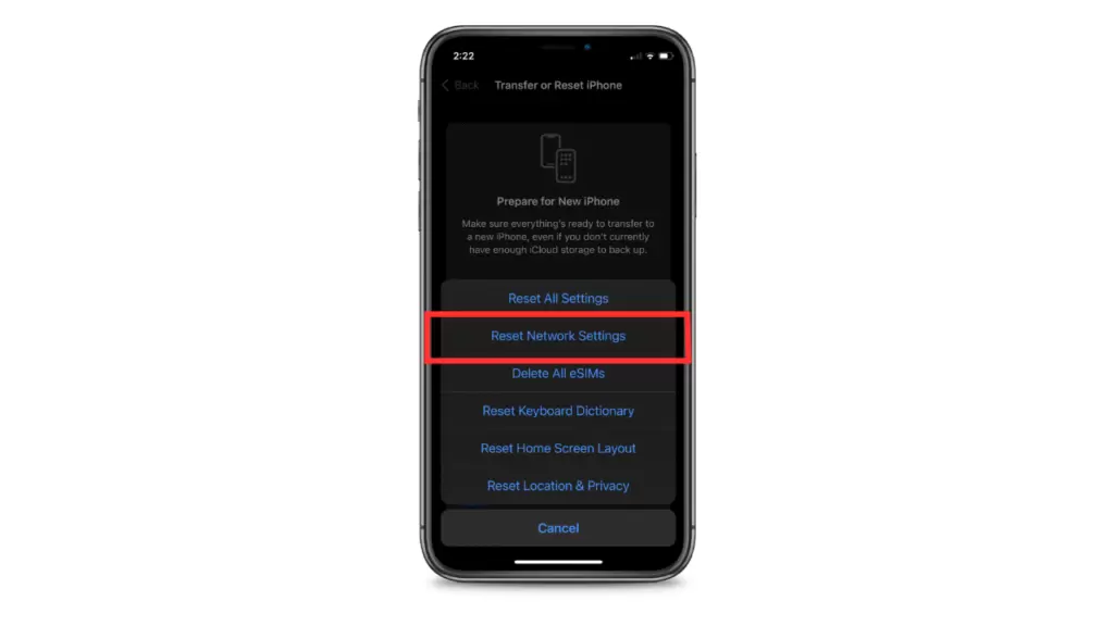 Reset Network Settings Option - iPhone not Sending Pictures to Android Devices