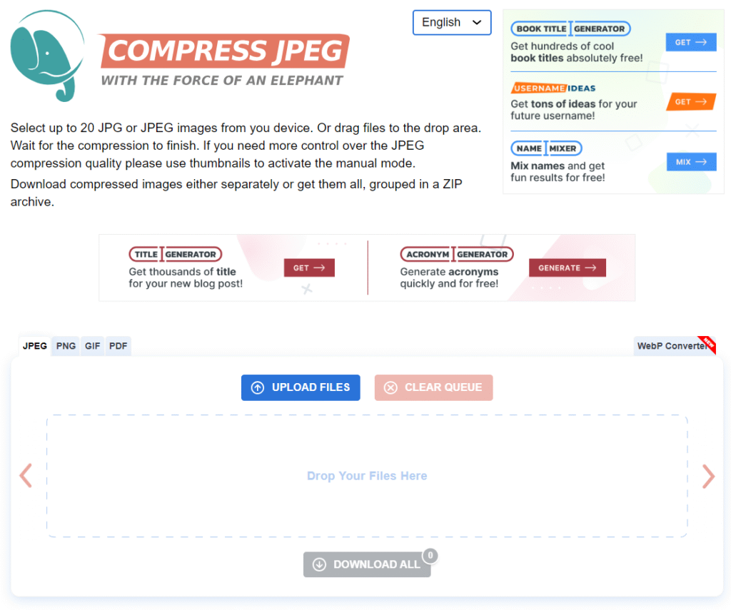 Compress JPEG Site Home page