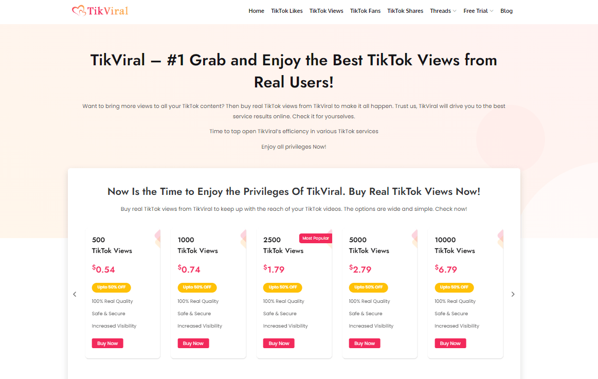 TikViral Site Homepage Screen